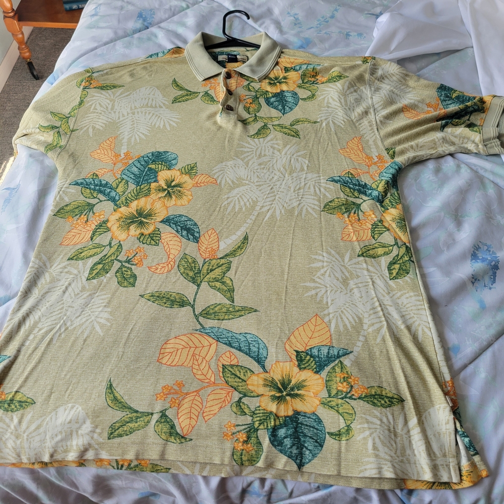Tommy Bahama Green and Yellow Polo Shirt